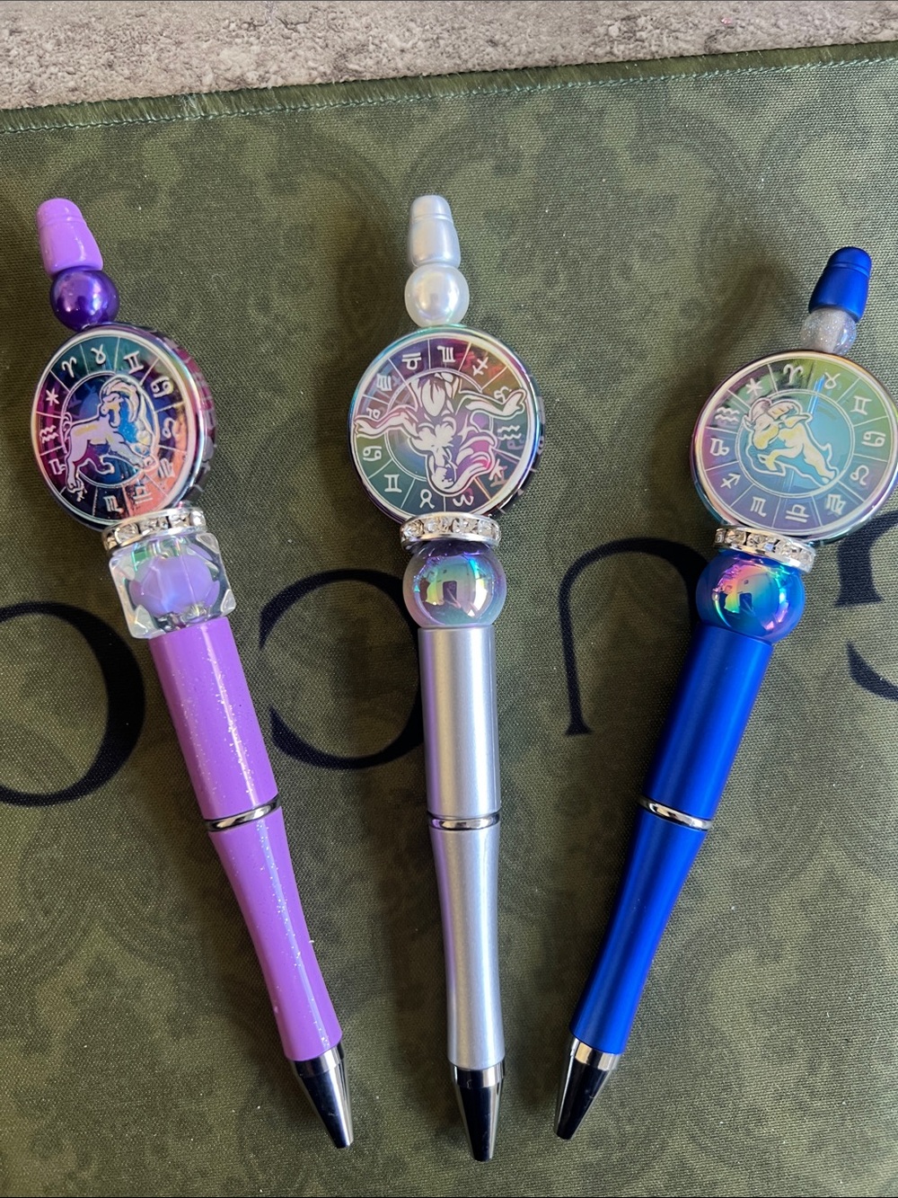 3x pens Zodiac Pens - Purple, Silver, Blue novelty gifts horoscope
